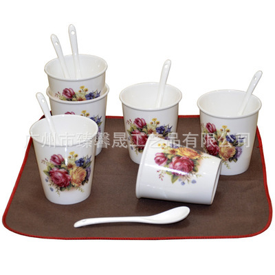 厂家直销六杯六勺茶具 商务礼品优选，花卉图案典雅促销